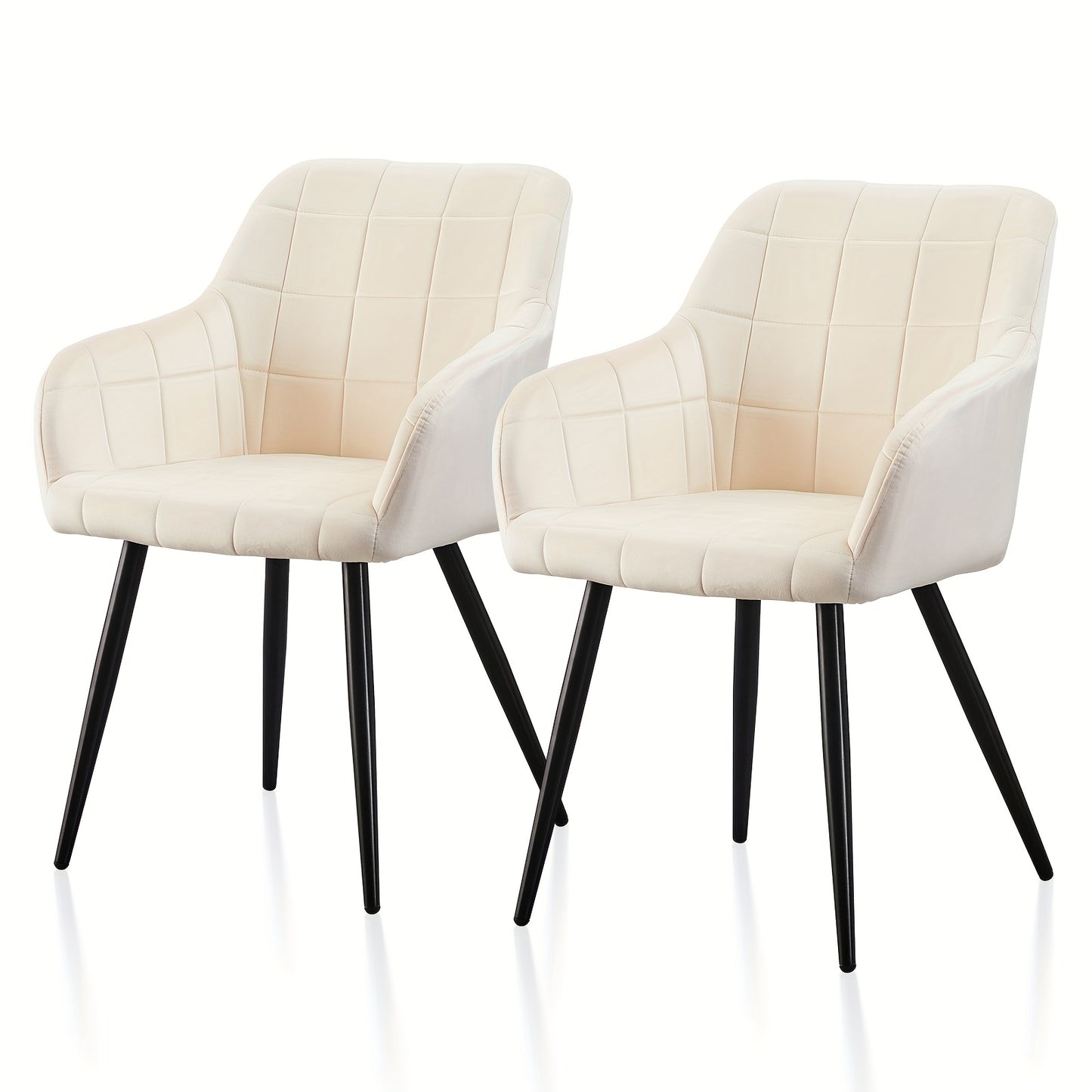 Fluwelen Eetkamerstoelen – Stoelen, Armstoelen, Tubstoelen, Vintage Stoelen – Set Van 2 Crème – Comfortabele Gevoerde Zitting – Stevig Metalen Frame