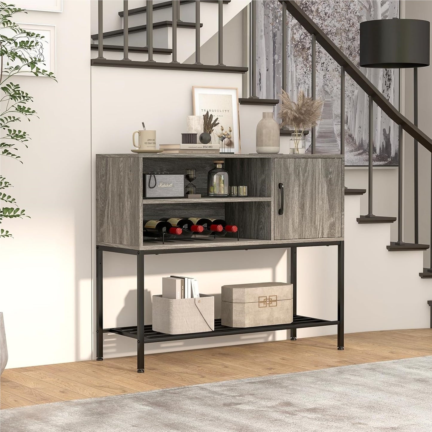 Dressoir – Opbergkast – Ladekast – Buffetkast – Wandkast – Met Wijnrek – Industrieel MDF & Metaal – 100x35x83 cm