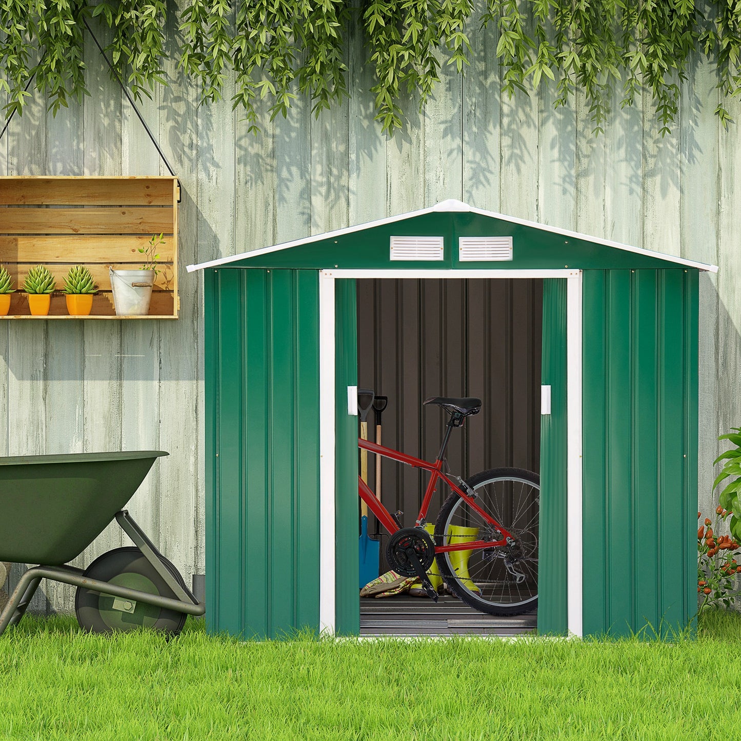 Tuinhuisje – Tuinschuur – Gereedschapsschuur – Tuinkast – Berging – Gegalvaniseerd Staal – 2,42 m² Opbergruimte – Dubbele Deuren met Hangslot