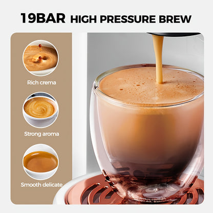 Espressomachine – Koffiezetapparaat – Pistonmachine – Capsulekoffiemachine – Koffiemachine – 19 Bar Pompdruk – Compact 0,6L Waterreservoir