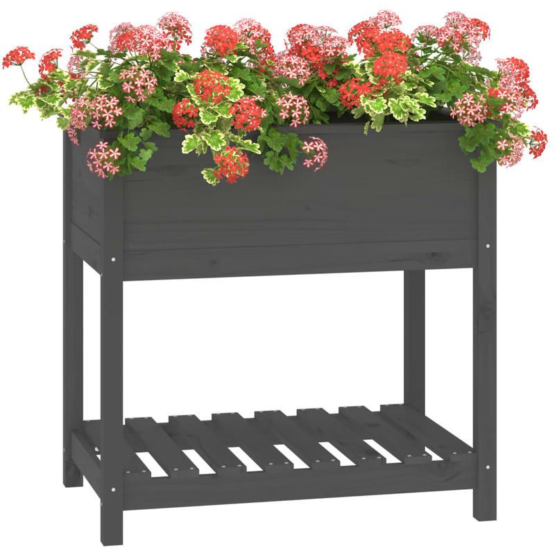 Plantenbak – Bloembak – Tuinbak – Moestuinbak – Kweekbak – Massief Grenenhouten – Weerbestendig – 82,5x54x81 cm – Met Opbergrek