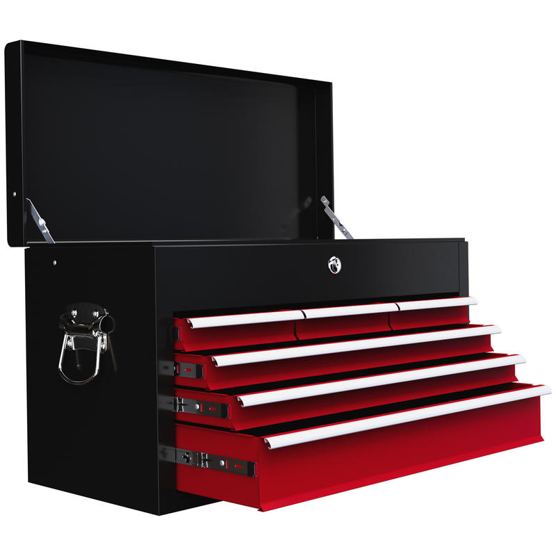 Opbergkist Gereedschapskist Toolbox Werkplaatskist Ladesysteem – Variant B20-107V00MX – Stevig Stalen Frame – Afsluitbaar Met Slot – 60x26x34 cm – Rood Zwart