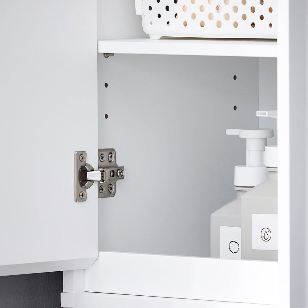 Badkamerkast – Kolomkast – Opbergkast – Wastafelonderkast – Hoge Kast – Smal Design – MDF & Spaanplaat – 30x170x30 cm – Wit – 2 Deuren en 2 Open Vakken