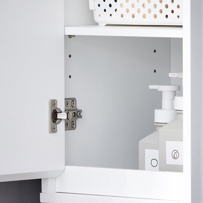 Badkamerkast – Kolomkast – Opbergkast – Wastafelonderkast – Hoge Kast – Smal Design – MDF & Spaanplaat – 30x170x30 cm – Wit – 2 Deuren en 2 Open Vakken