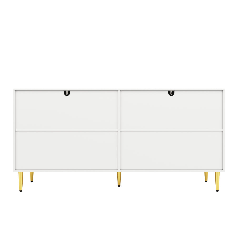 Wit Sideboard – Dressoir – Buffetkast – Opbergkast – Eetkamerkast – Uniek Golf Design – Gouden Handgrepen en Poten – 152 x 40 x 75 cm – Multifunctionele Opbergruimte