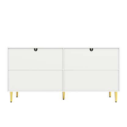 Wit Sideboard – Dressoir – Buffetkast – Opbergkast – Eetkamerkast – Uniek Golf Design – Gouden Handgrepen en Poten – 152 x 40 x 75 cm – Multifunctionele Opbergruimte