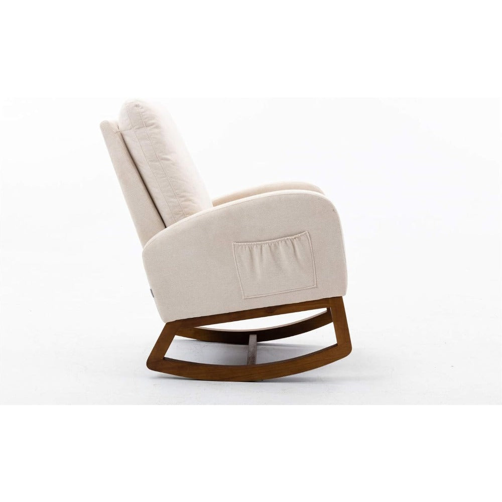 Schommelstoel – Relaxstoel – Fauteuil – Voedingsstoel – Loungestoel – Massief Houten Frame – Comfortabele Sponsstof Bekleding