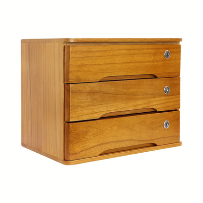 3-Laags Opbergkast – Ladekast – Bureaukast – Opbergmeubel – Ladenkast – Modern – Hoogwaardig Tung-Hout – Met Slot En Sleutels