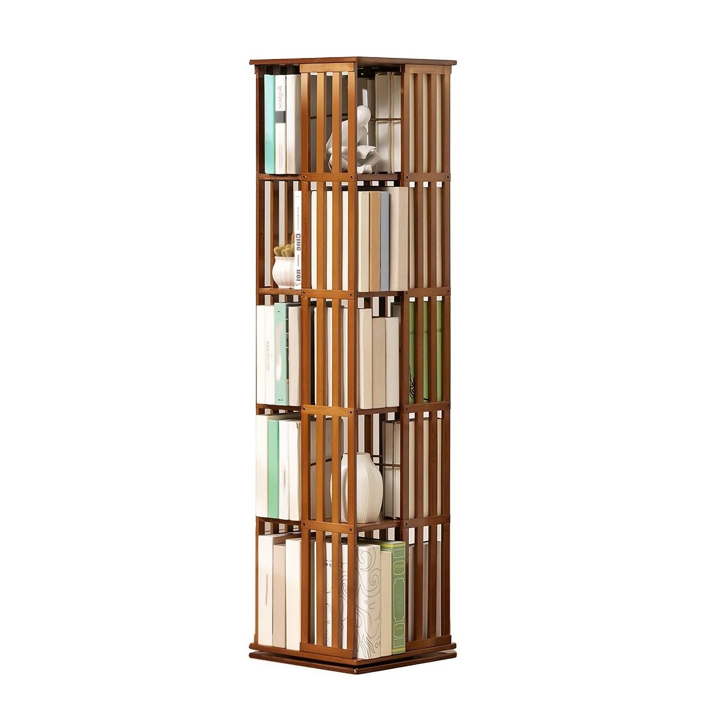 Draaibare Boekenplank – Boekenrek – Boekenhouder – Boekenkast – Opbergkast – 5 Lagen – 360° Draaibaar – Bamboe Materiaal - QUORE