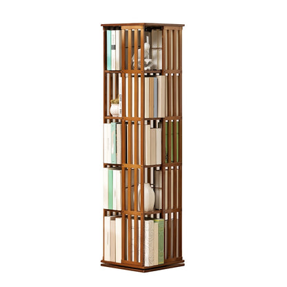 Draaibare Boekenplank – Boekenrek – Boekenhouder – Boekenkast – Opbergkast – 5 Lagen – 360° Draaibaar – Bamboe Materiaal - QUORE