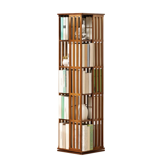 Draaibare Boekenplank – Boekenrek – Boekenhouder – Boekenkast – Opbergkast – 5 Lagen – 360° Draaibaar – Bamboe Materiaal - QUORE