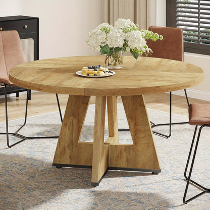 47 Inch Ronde Eettafel – Ronde Tafel – Keukentafel – Eetkamertafel – Tafeltje – Licht Hout – Stevige Pedestal Basis – Ruimtebesparend Ontwerp