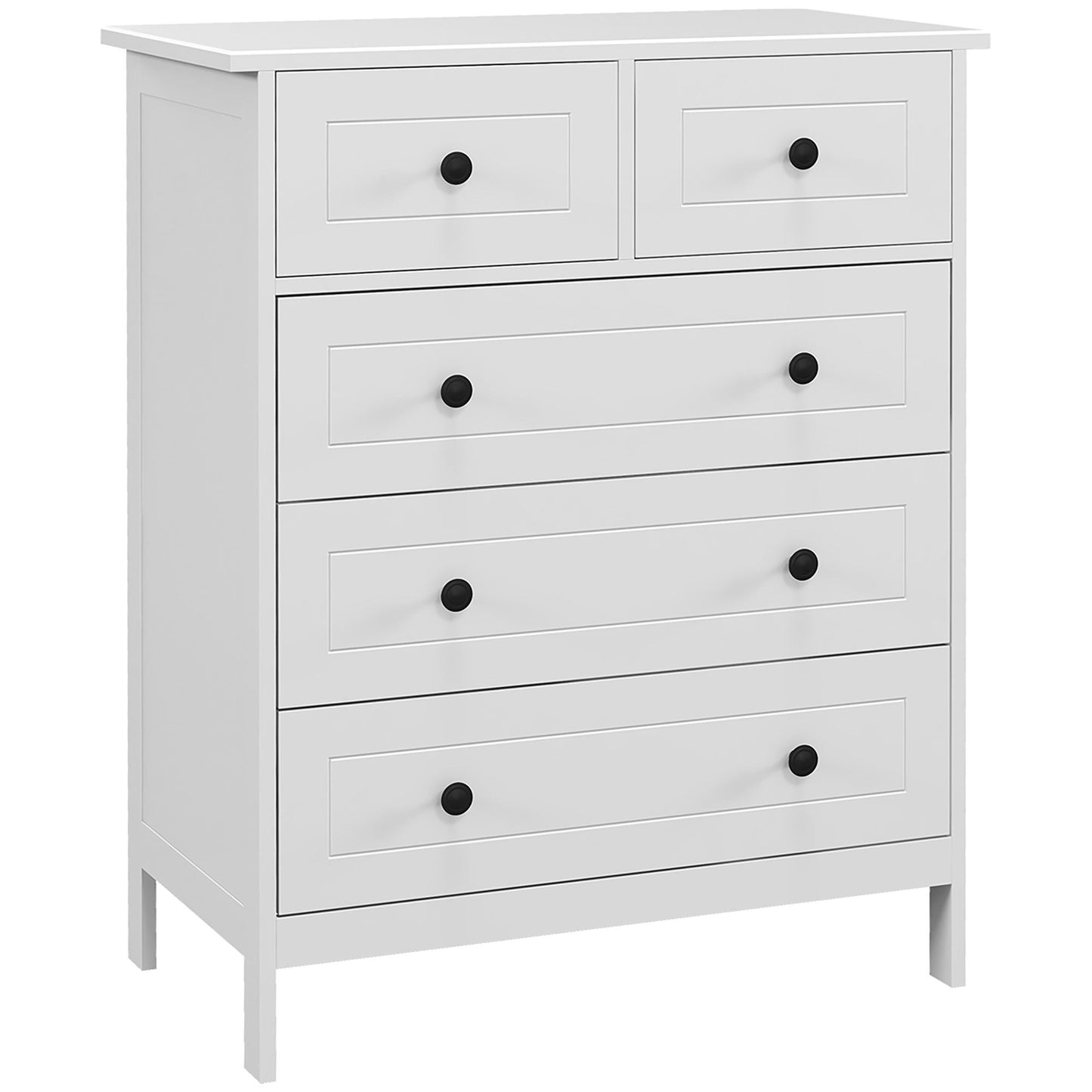 Ladekast – Opbergkast – Commode – Kast – Ladenkast – Wit – 5 Ruime Laden – Compact Formaat 74x40x91 cm