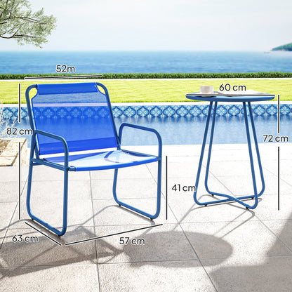 Tuinset – Tuinmeubilair – Terrasset – Bistroset – Loungeset – 2 Stoelen en Ronde Tafel – Stalen Frame en Ademend Textileen – Donkerblauw