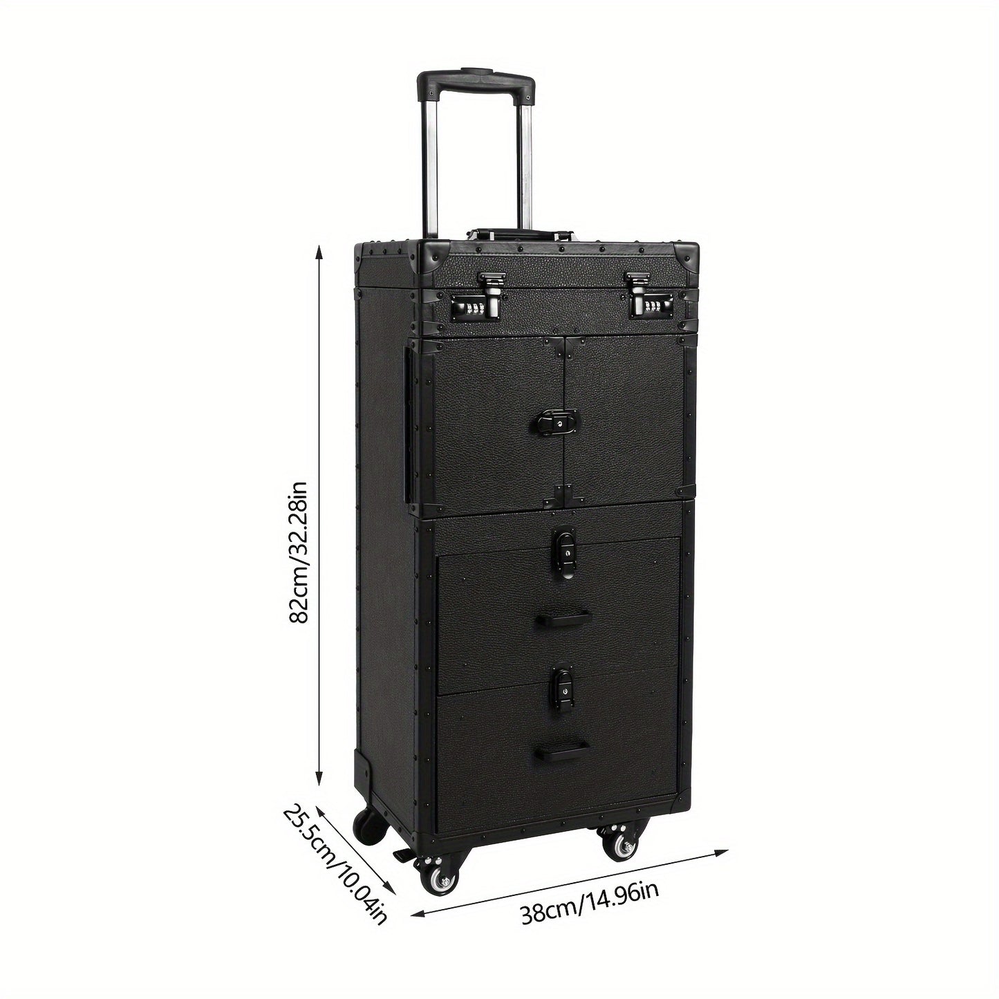 Make-up Trolley – Make-up Koffer – Beauty Case – Cosmetica Organizer – Salon Trolley – Zwarte Make-up Koffer – Duurzaam PU Materiaal – 4 Zwenkwieltjes Voor Makkelijk Verplaatsen