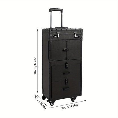 Make-up Trolley – Make-up Koffer – Beauty Case – Cosmetica Organizer – Salon Trolley – Zwarte Make-up Koffer – Duurzaam PU Materiaal – 4 Zwenkwieltjes Voor Makkelijk Verplaatsen