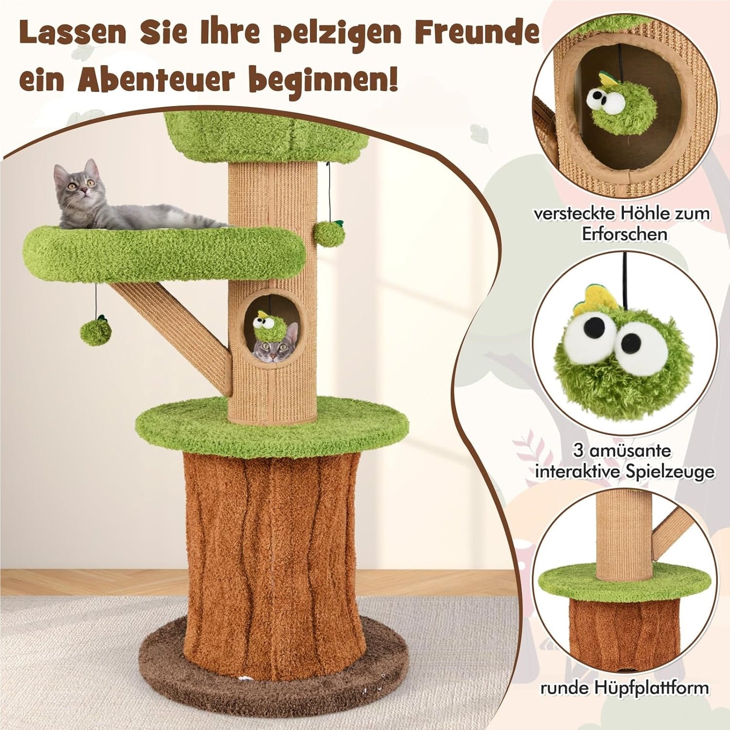 Krabpaal – Kattenboom – Kattenhuis – Krabmeubel – Kattencondo – 148 cm Hoog – Pluche Ligplek & Verborgen Speelhol