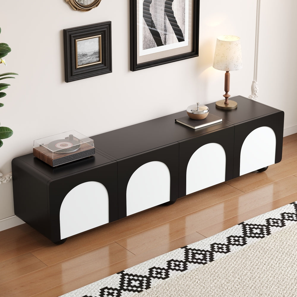 TV Cabinet | Black and White Color Scheme, Modern Minimalist Design with Striking Contrast, Lightweight and Space-Saving, Ideal for Living Rooms, Bedrooms, Compact Flats, Metal Material