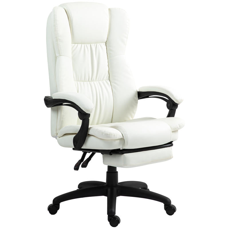 Adjustable Height Swivel Office Chair with Footrest & Massage Function - Heavy-Duty Metal Frame, Ergonomic High-Back Design, Cream White, Height-Adjustable Mechanism, 5-Wheel Base with 360° Rotation for Home Office & Profess
