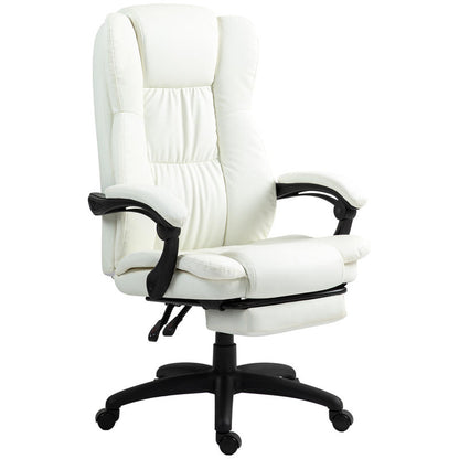 Adjustable Height Swivel Office Chair with Footrest & Massage Function - Heavy-Duty Metal Frame, Ergonomic High-Back Design, Cream White, Height-Adjustable Mechanism, 5-Wheel Base with 360° Rotation for Home Office & Profess