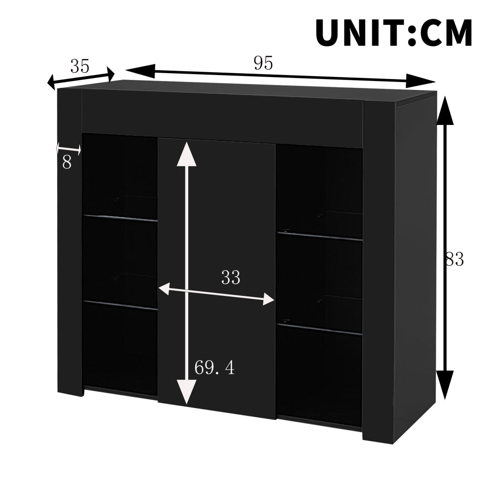 Dressoir – Opbergkast – Buffetkast – Ladekast – Wandkast – Modern Zwart – Glazen Deuren – Compact Design 95x35x83 cm – Duurzaam Zonder Elektriciteit