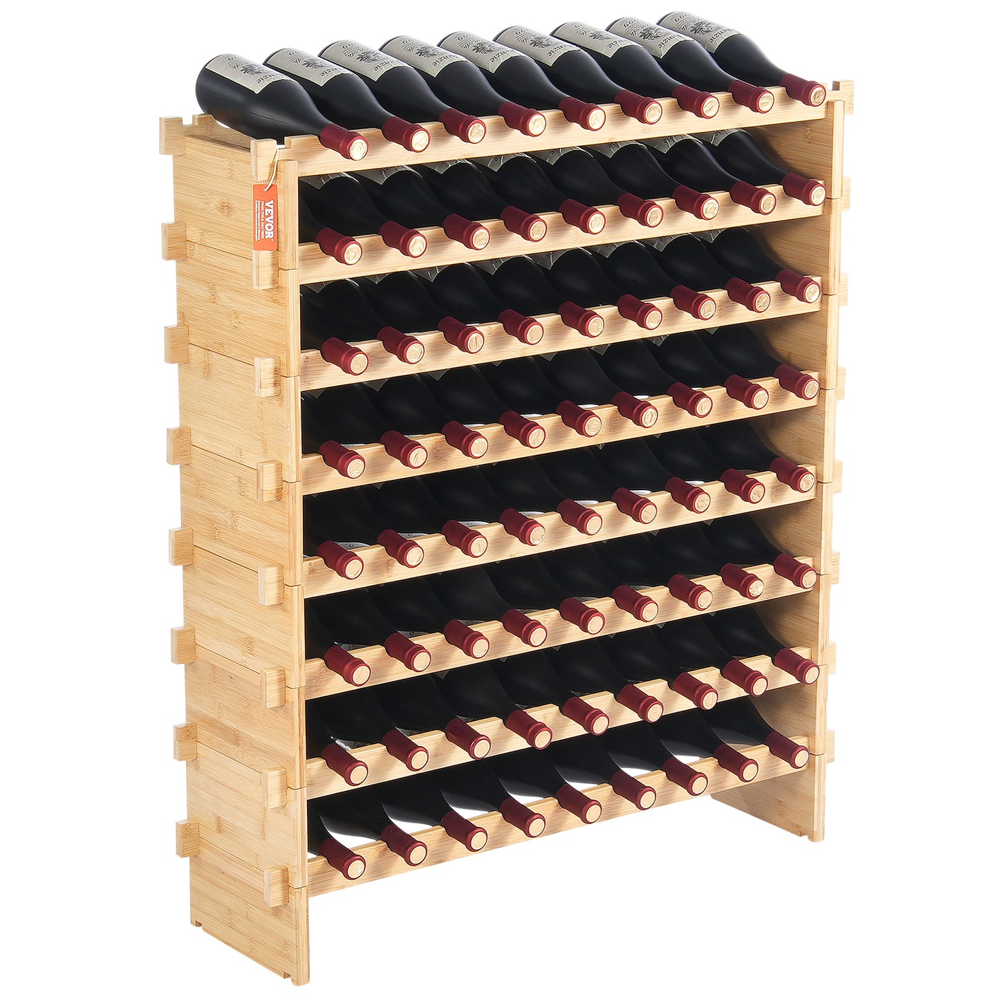 Wijnrek – Wijnkast – Flessenrek – Wijnhouder – Wijnplank – 8 Laags – Bamboe Hout – 72 Flessen Capaciteit – Eenvoudige Montage