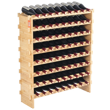 Wijnrek – Wijnkast – Flessenrek – Wijnhouder – Wijnplank – 8 Laags – Bamboe Hout – 72 Flessen Capaciteit – Eenvoudige Montage