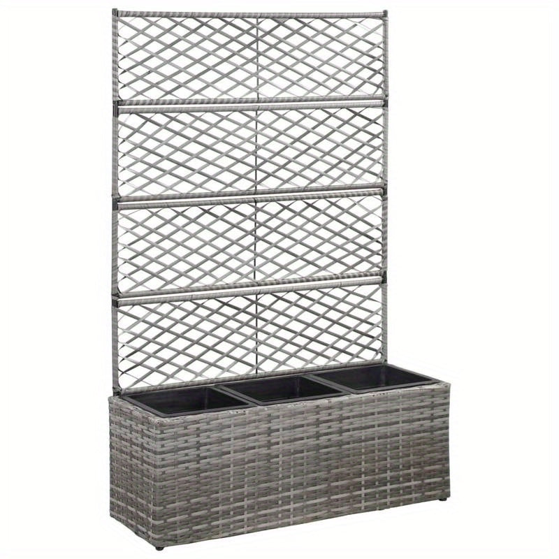 Raised Bed Met Klimrek – Bloembak – Plantenbak – Tuinbak – Bloemenbak – Polyrattan Materiaal – Inclusief 2 Verwijderbare Potten – Grijs