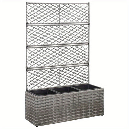 Raised Bed Met Klimrek – Bloembak – Plantenbak – Tuinbak – Bloemenbak – Polyrattan Materiaal – Inclusief 2 Verwijderbare Potten – Grijs