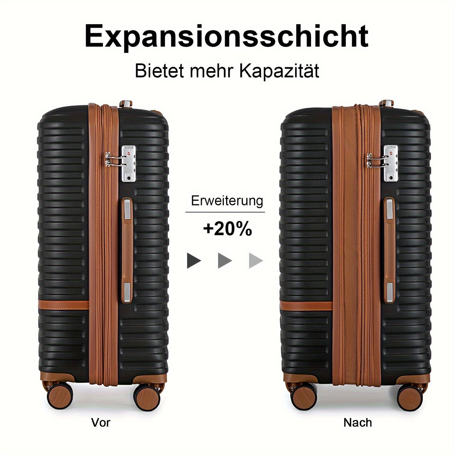 Kofferset – Reiskoffer – Harde Koffer – Bagageset – Trolley – Wit Met Bruine Accenten – Hardschalig ABS – 20/24/28 Inch Met Combinatieslot