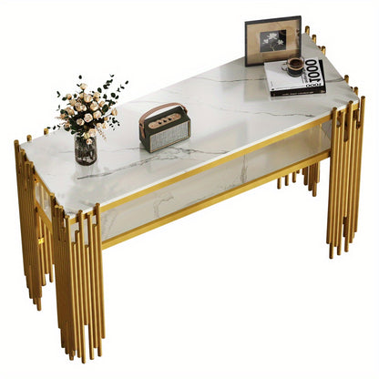 Sidetable – Consoletafel – Wandtafel – Haltafel – Bijzettafel – Mid-Century Modern – Wit MDF Met Gouden Poten – 128x44x80 cm – Draagvermogen 40kg