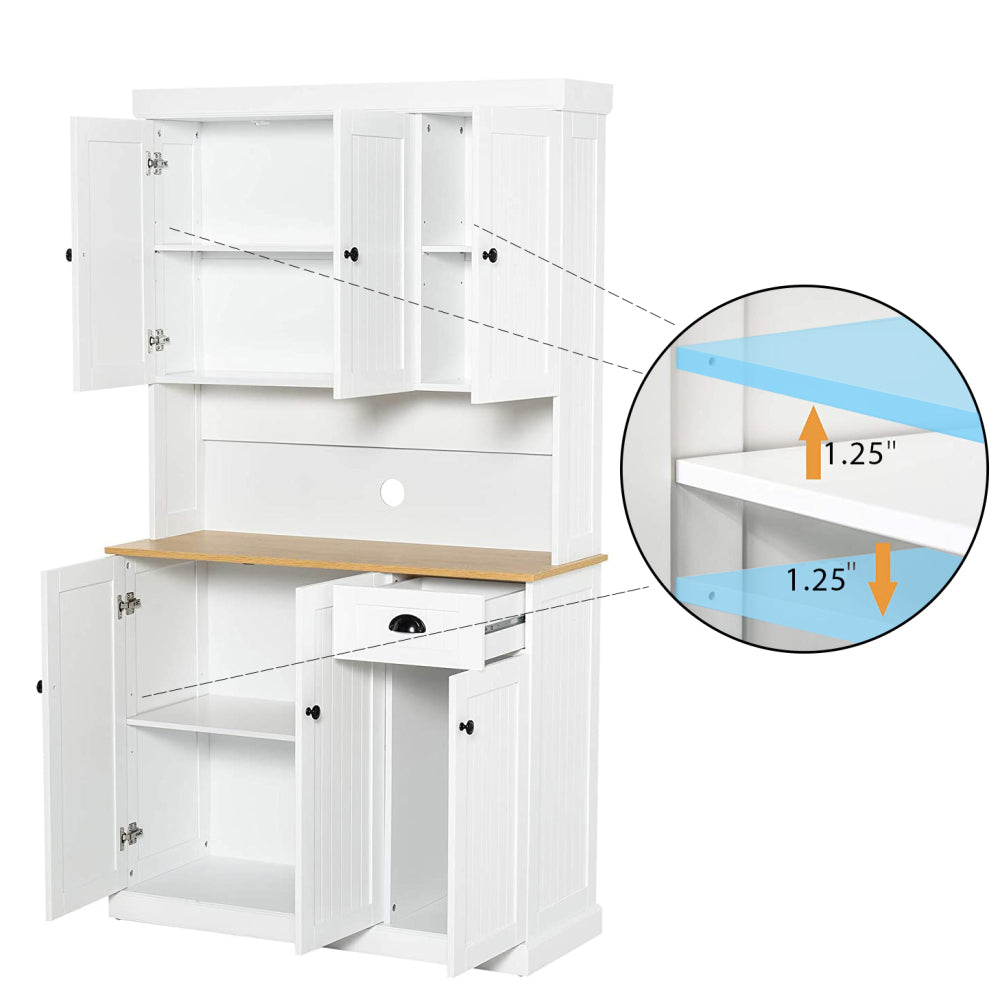 Keukenkast – Opbergkast – Buffetkast – Apothekerskast – Onderkast – 180 cm Wit – Verstelbare Planken – Kabeldoorvoer – Vrijstaand en Duurzaam