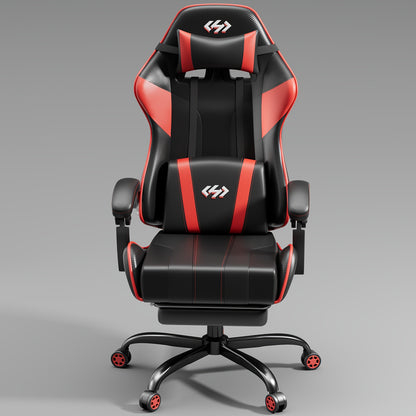 Gamingstoel – Bureaustoel – Office Chair – Game Chair – Draaistoel – Met Memory Foam Lendensteun – Uitschuifbare Voetensteun Zwart/Rood