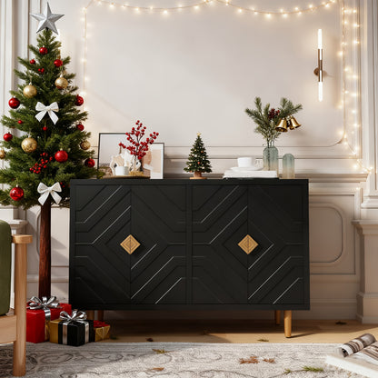 Opbergkast – Kast – Dressoir – Boekenkast – Ladekast – Vrijstaand – 4 Deuren en 4 Lades – Stevige MDF Constructie – Zwart-Gouden Poten – 68,5 cm Hoogte – Eenvoudige Montage