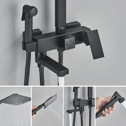 Matzwarte Doucheset – Douchepakket – Regendouche – Handdouche – Badkraan – 30,48 cm Vierkant – Messing – Dual-Function – Wandmontage – Verstelbare Plank – Geen Elektriciteit Nodig