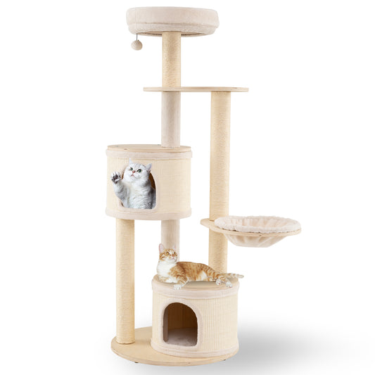 Kattenklimtoren – Kattenpaal – Krabpaal – Klimmeubel – Kattenhuis – Natuurlijk Hout – 152 cm Hoog – Wasbare Kussens