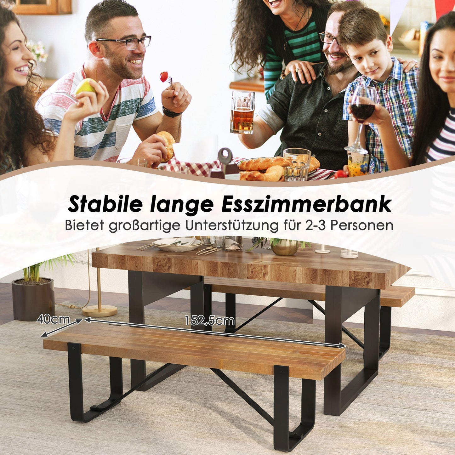 Halbank – Schoenenbank – Zitbank – Opbergbank – Eetkamerbank – Met Stabiel Metalen Frame – Belastbaar Tot 300 Kg – 152,5 Cm Lang – Rustieke Houtnerf