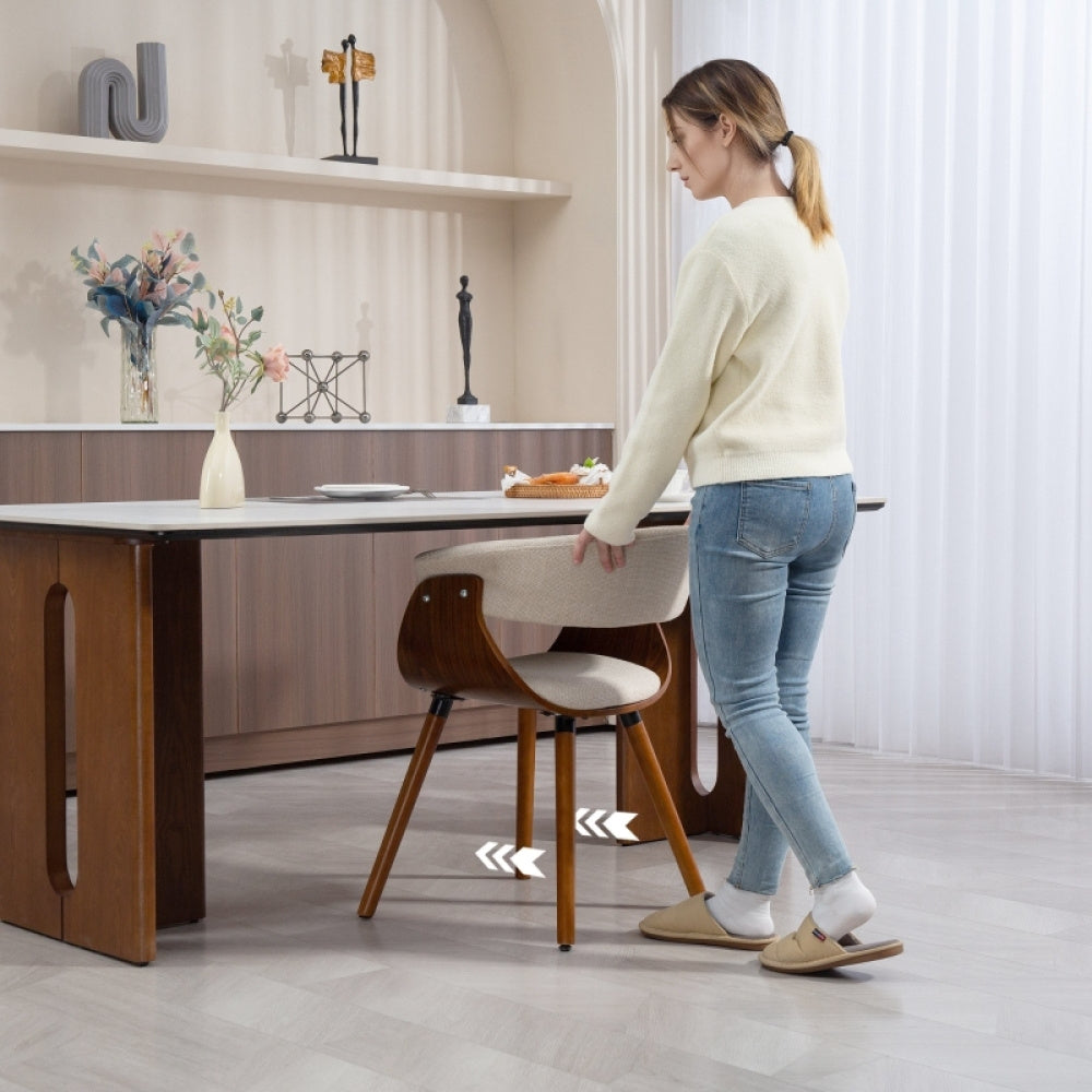 Eetkamerstoel – Keukenstoel – Stoel – Armstoel – Beklede Stoel – Linnenlook Bekleding – Houten Poten – Comfortabele Rugleuning – Maximaal Draagvermogen 120 kg