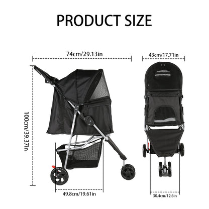 Hondenbuggy – Dierenwagen – Huisdierenwagen – Wandelwagen – Dierenbuggy – Lichtgewicht Met Metalen Frame – Opvouwbaar Met Grote Opbergmand