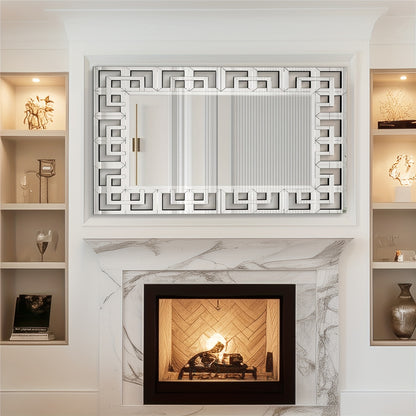 Decoratieve Wandspiegel – Muurspiegel – Kamer Spiegel – Landelijke Spiegel – Venster Spiegel – 100x70 cm – Bevelelde Rand – Zilveren Grecian Design
