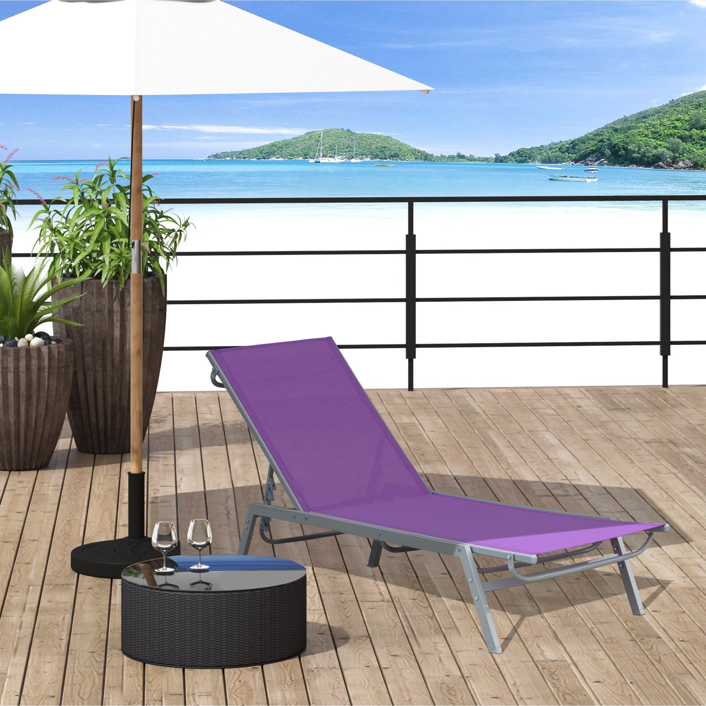 Ligstoel – Strandstoel – Zonnebed – Ligbank – Verstelbare Buitenstoel – Ergonomisch Ontwerp – UV- en Waterbestendig Mauve – Metaal Met Textileen – 170x58x97 cm