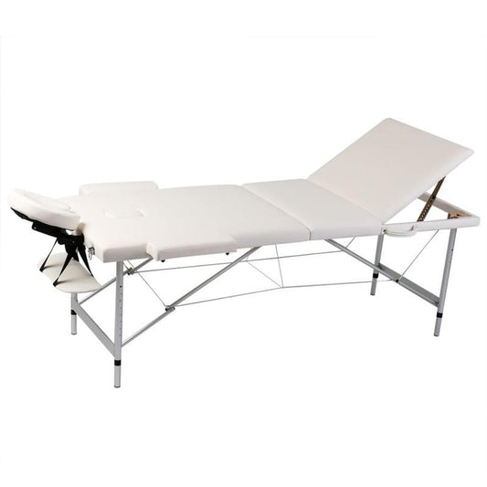 Massagebank – Massagetafel – Draagbare Massagetafel – Professionele Massagetafel – Inklapbare Massagebank – Aluminium Frame – Verstelbare Hoogte – Dikke Foam Vulling – Crème