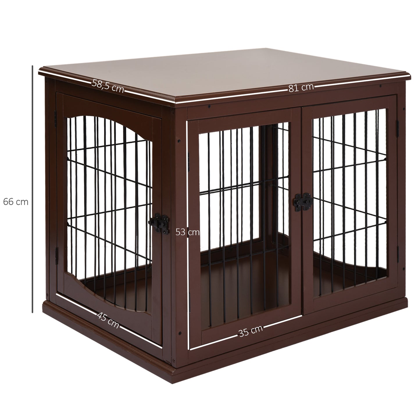 Hondenbench – Hondenkooi – Hondenhuisje – Hondenbench Opvouwbaar – Hondenkennel – Met 2 Deuren – Vergrendelbaar – Metaal & MDF – 58,5 x 81 x 66 cm – Bruin/Zwart