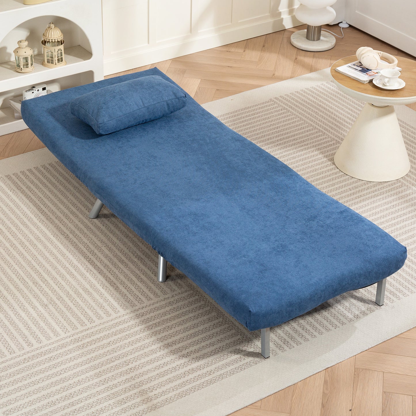Relaxfauteuil – Slaapfauteuil – Slaapstoel – Loungestoel – Fauteuil Met Bedfunctie – 3-in-1 Design – Inclusief Kussen – Comfortabele Stoffering Blauw