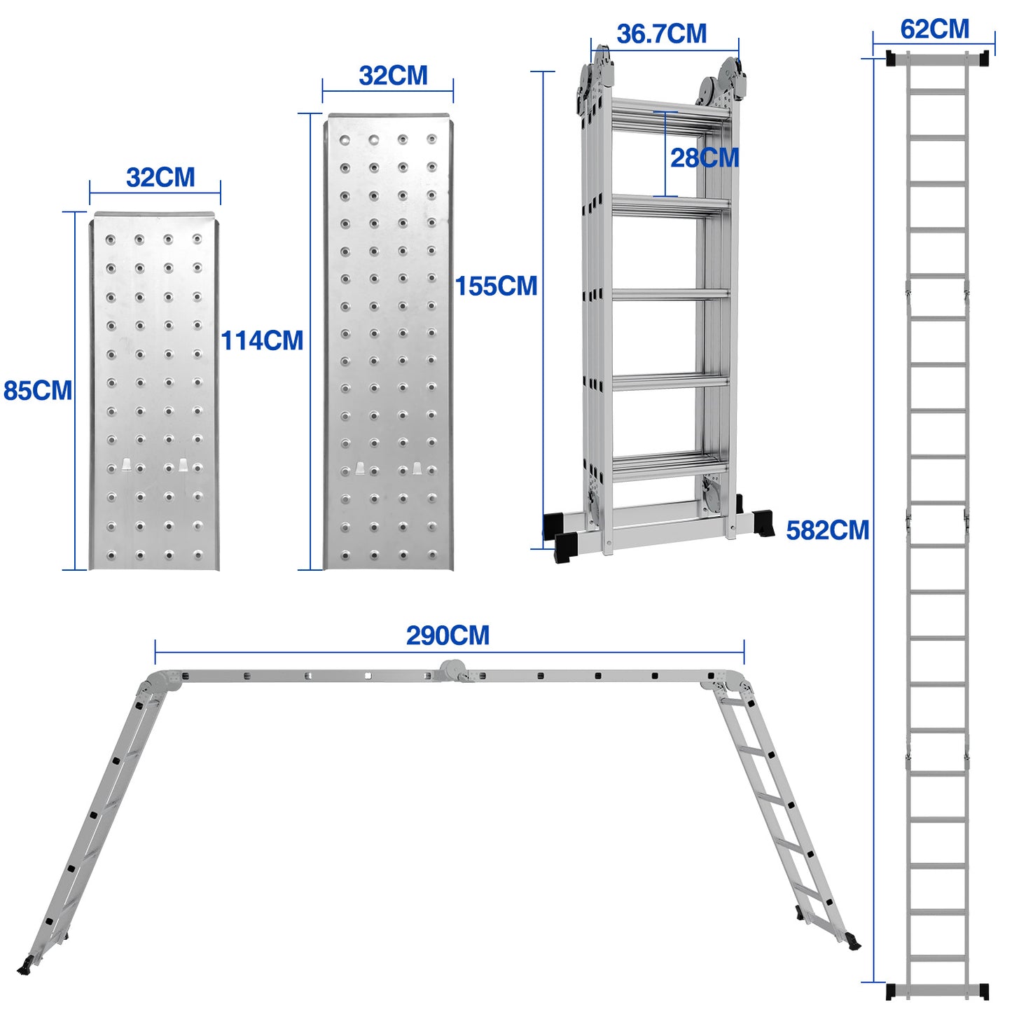 Aluminium Ladder – Opvouwbare Ladder – Vouwladder – Steiger – Werkplatform – Lichtgewicht & Veilig – Max. Draagkracht 150 kg