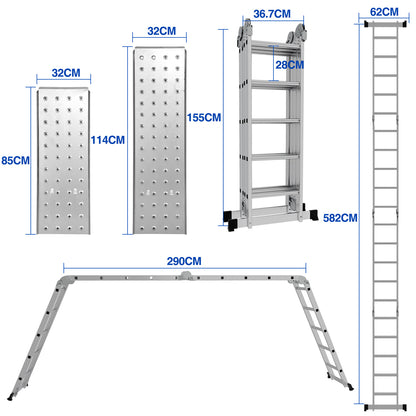 Aluminium Ladder – Opvouwbare Ladder – Vouwladder – Steiger – Werkplatform – Lichtgewicht & Veilig – Max. Draagkracht 150 kg