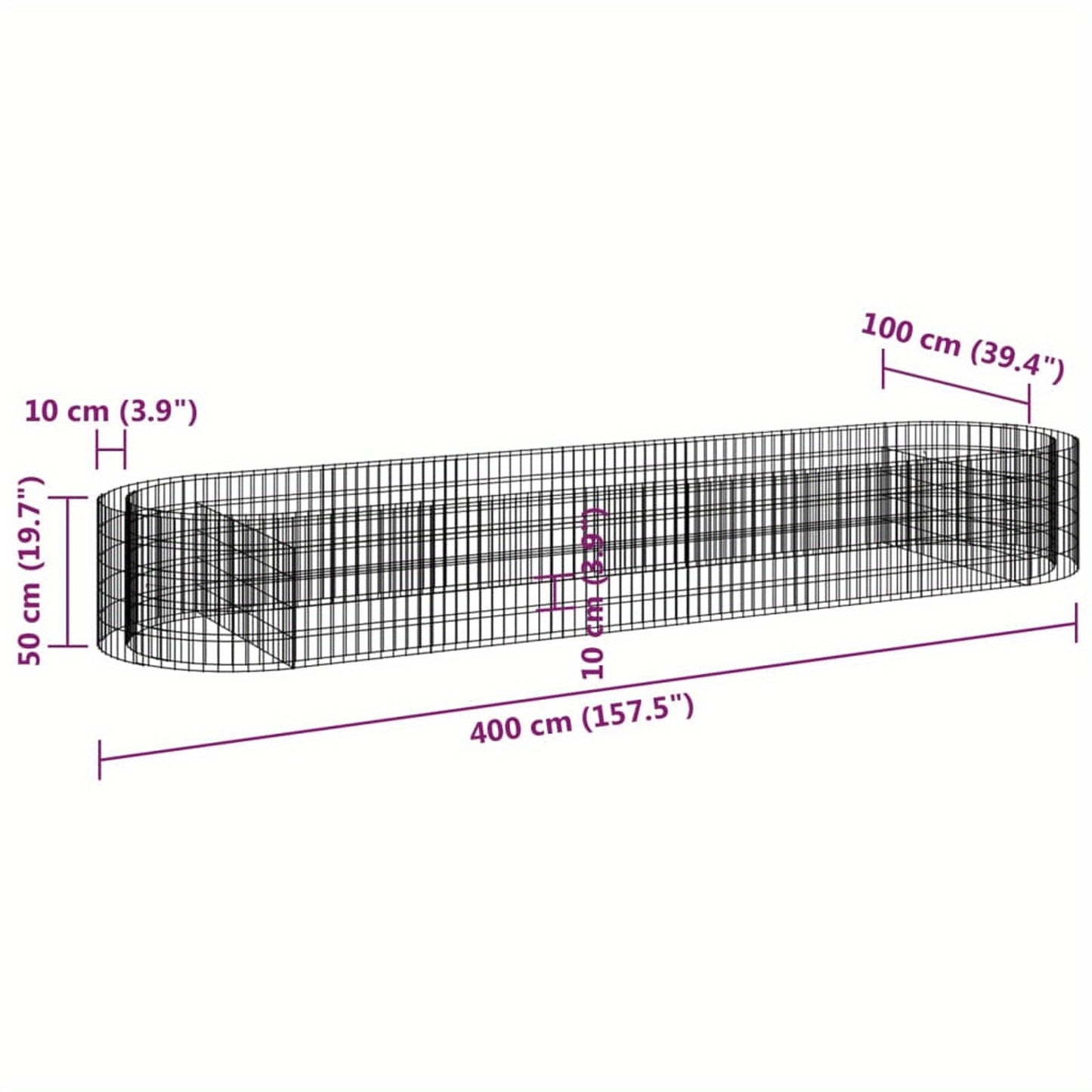 Plantenbak – Bloembak – Verhoogde Bak – Tuinbak – Kweekbak – 400x100x50 cm – Gegalvaniseerd IJzer, Stevige Stenen Maasstructuur