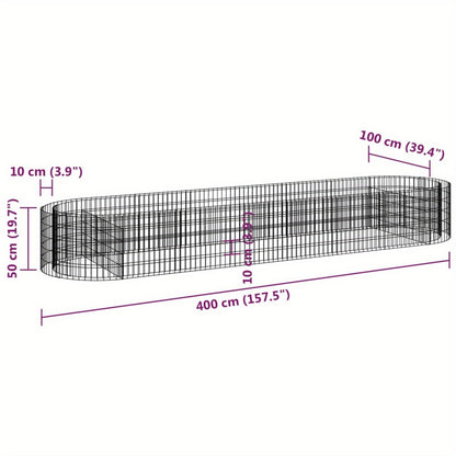 Plantenbak – Bloembak – Verhoogde Bak – Tuinbak – Kweekbak – 400x100x50 cm – Gegalvaniseerd IJzer, Stevige Stenen Maasstructuur