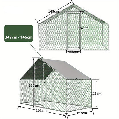 Kippenhok – Kippenren – Dierenren – Buitenhok – Kippenverblijf – Metaal – 3x1,5x2 m – Veiligheidsslot – Waterafstotend PE-doek