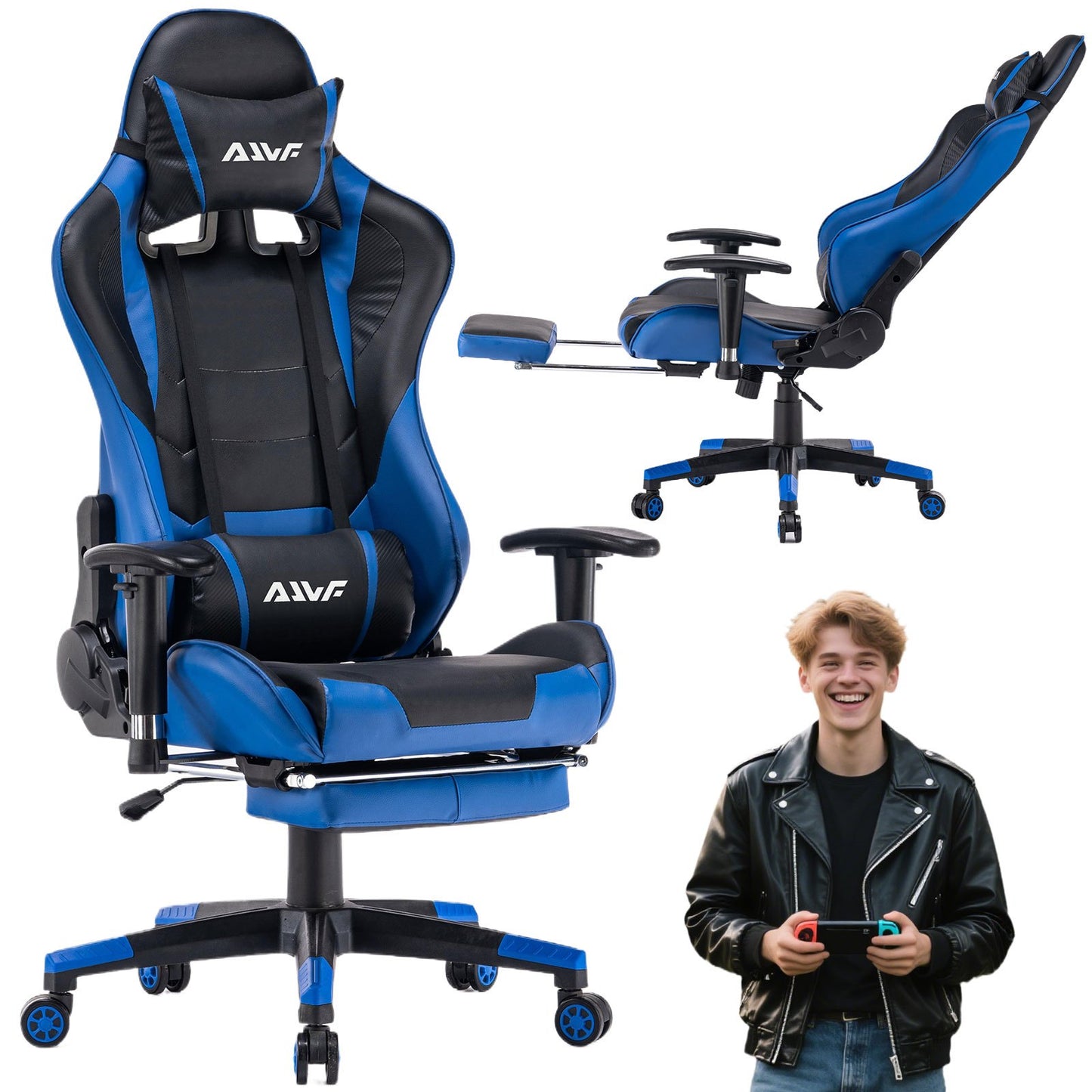 Gamingstoel – Gamestoel – Gaming Chair – Game Stoel – Bureaustoel – Kunstleer – Verstelbare Hoogte – Uitklapbare Voetensteun